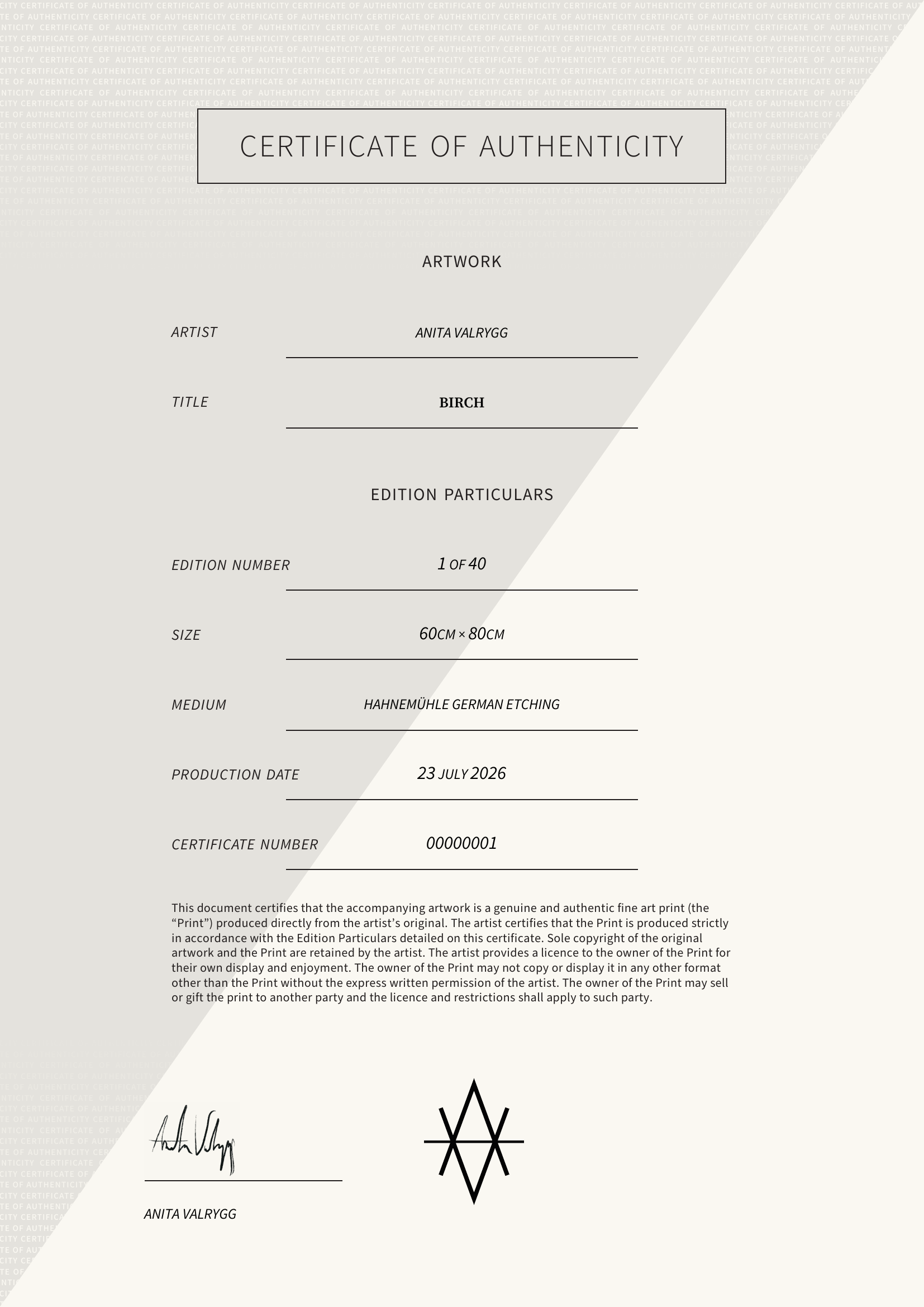 Birch — Certificate of Authenticity