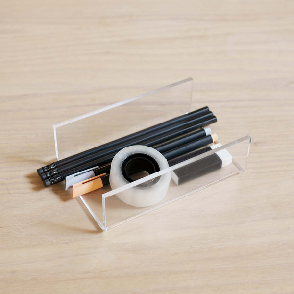 Small acrylic book holder oraginzing office supplies
